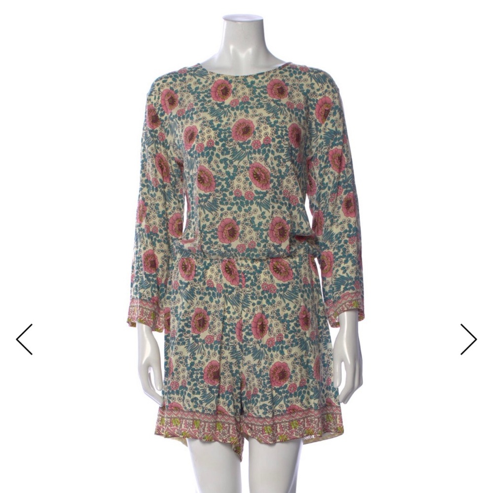 Natalie Martin floral print long-sleeve crewneck romper Dress Vanilla Tunica